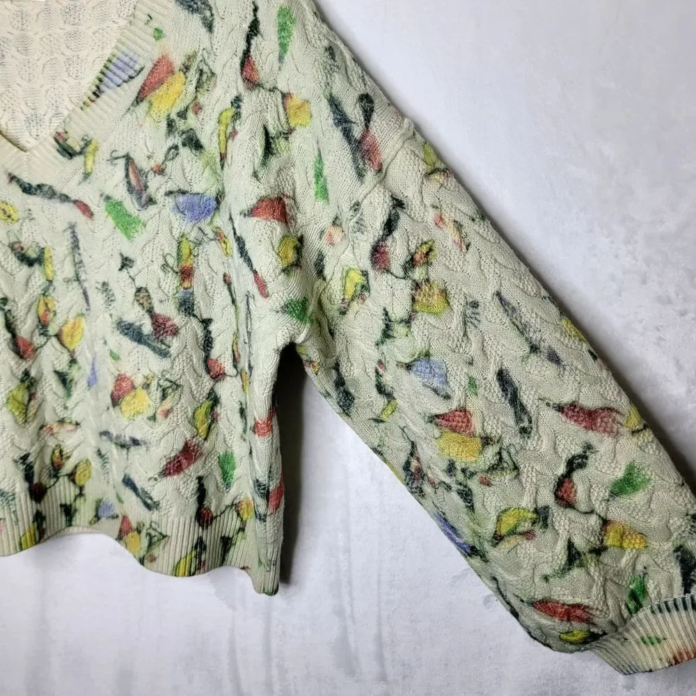 Anthropologie Catch of the Day Cable Knit Lambswool Sweater‎ Size XL